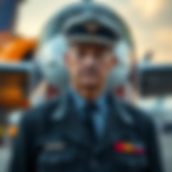 A retired military commander in formal attire, standing in front of an aircraft, looking serious and contemplative.