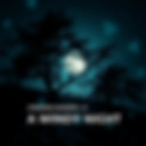 A moonlit scene showing trees swaying in the wind, with shadows cast by the bright moon and faint outlines of unusual shapes around, evoking a sense of curiosity and unease.
