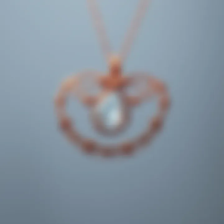 A handmade wire crochet necklace featuring a moonstone pendant and copper wire intricately woven together.