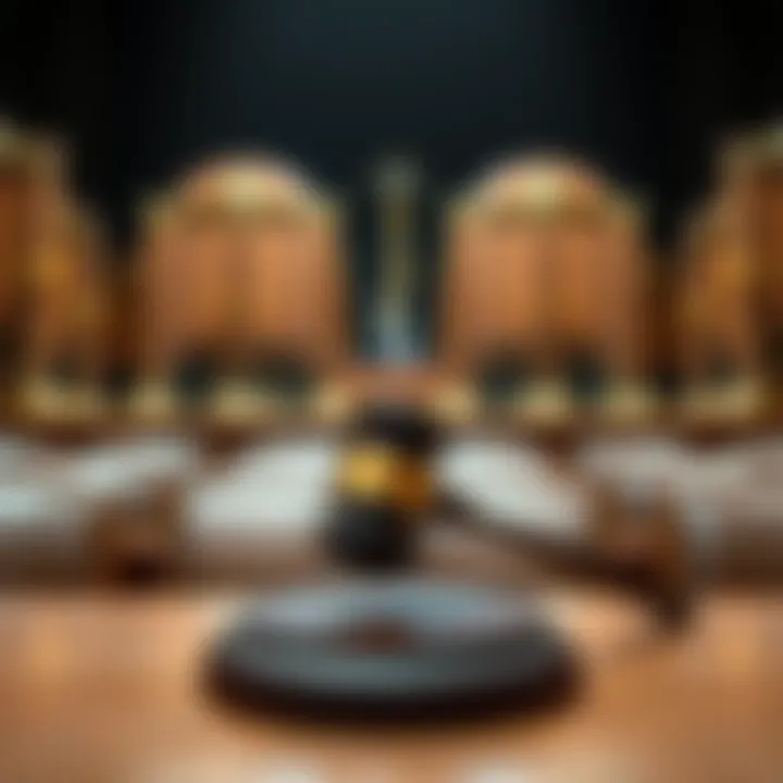 Wisconsin Slenderman Case A scene showing a courtroom with a gavel and empty chairs, symbolizing the trial related to the Wisconsin Slenderman stabbing case.