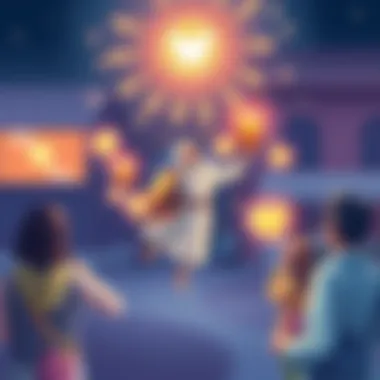 A bright illustration showing a magical figure delivering small wishes to various people, symbolizing the concept of sending wishes on Wednesday.