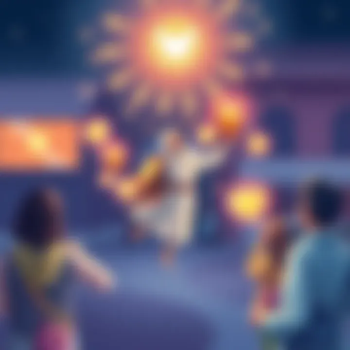 A bright illustration showing a magical figure delivering small wishes to various people, symbolizing the concept of sending wishes on Wednesday.