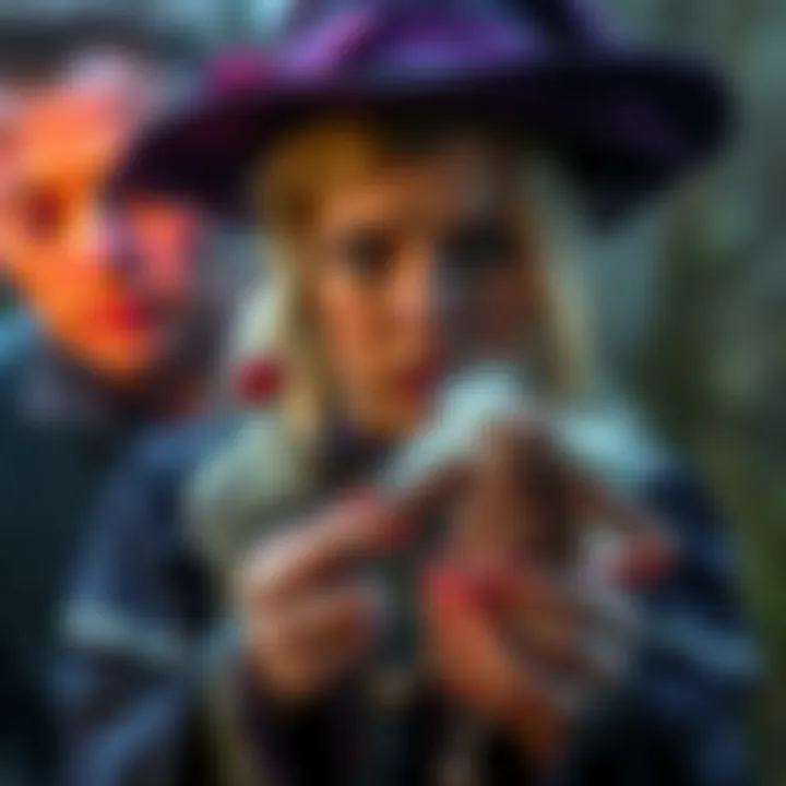 A new witch holding a poppet with a pin stuck in it, looking concerned. In the background, a blurry depiction of a person showing signs of illness, like a fever and tonsillitis.