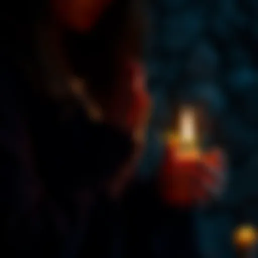 Witchcraft and Faith A person holding a candle and herbs while praying, symbolizing the blend of witchcraft and faith