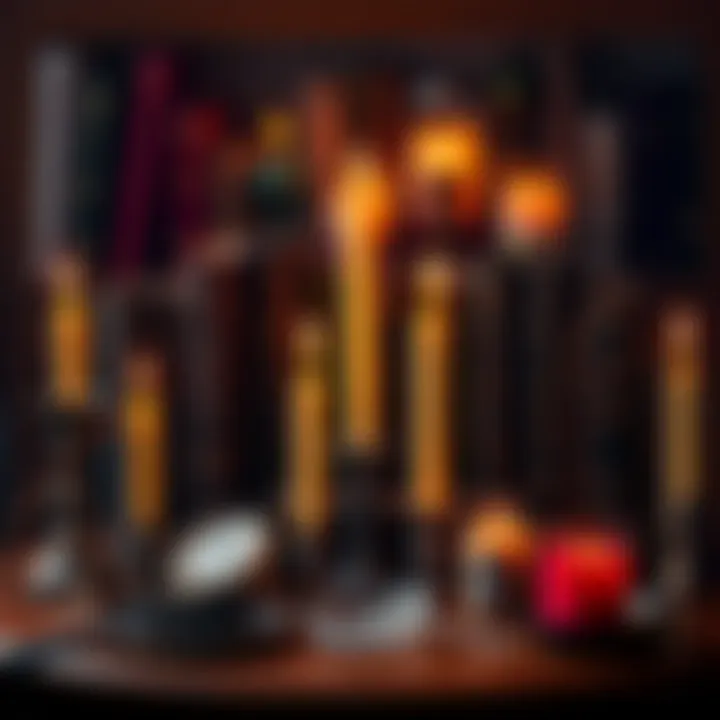 A collection of witchcraft books and candles arranged on a table, symbolizing real magical education and intuitive learning.