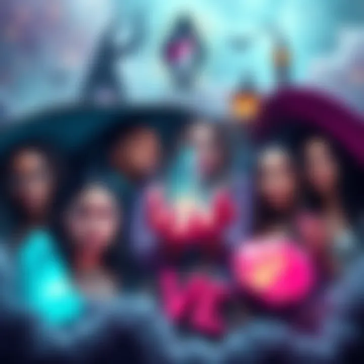 A collage of popular witchy YouTubers and TikTok creators surrounded by mystical symbols and crystals