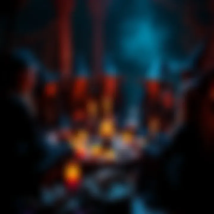 A group of witches sitting in a circle, sharing stories and supporting each other with candles and crystals around them.