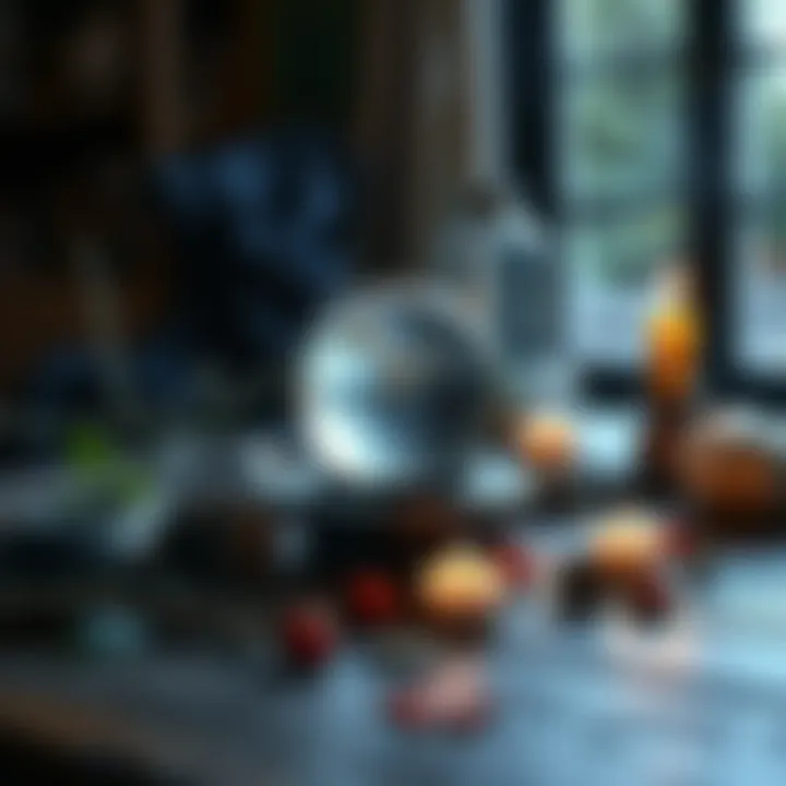 A serene setting with a crystal ball, candles, and herbs on a table, representing witchcraft practices used for healing autism.