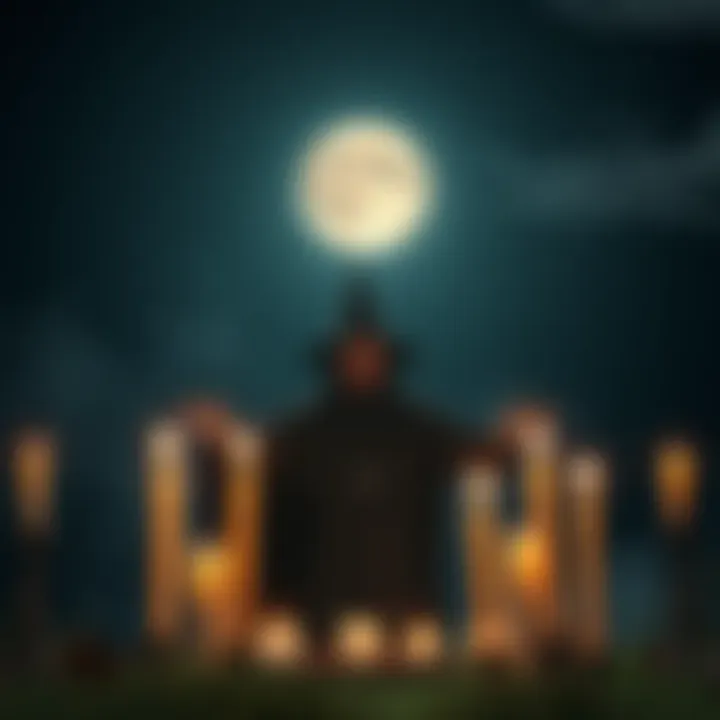 A person performing a personal initiation ceremony into witchcraft under a full moon, surrounded by candles and symbols of the craft.