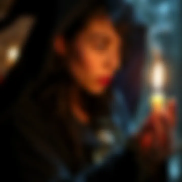 A beginner witch holding a candle and herbs, focused on casting a simple petition spell to soften hearts and promote goodwill.