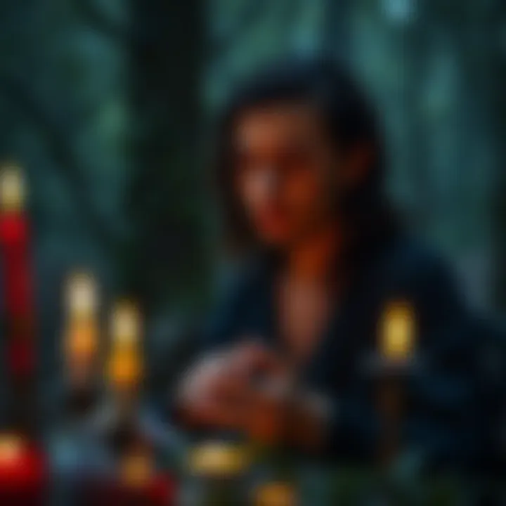 Individual surrounded by candles and nature, engaging in personal rituals of witchcraft