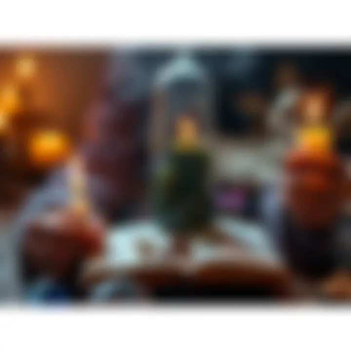 A person holding candles and herbs, surrounded by crystals and a notebook, symbolizing their journey into witchcraft