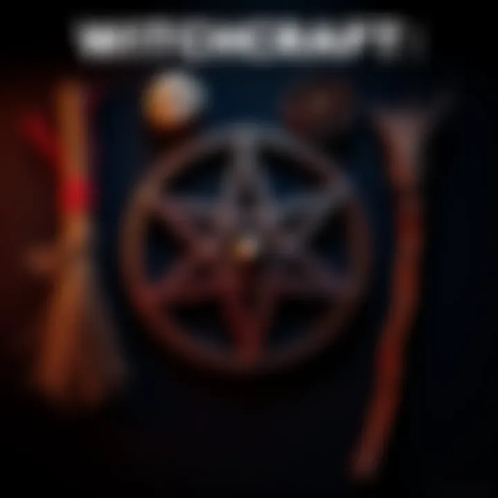 Witchcraft and Satanism Symbol A blend of witchcraft and Satanism symbols, including a pentagram and a broomstick, on a dark background