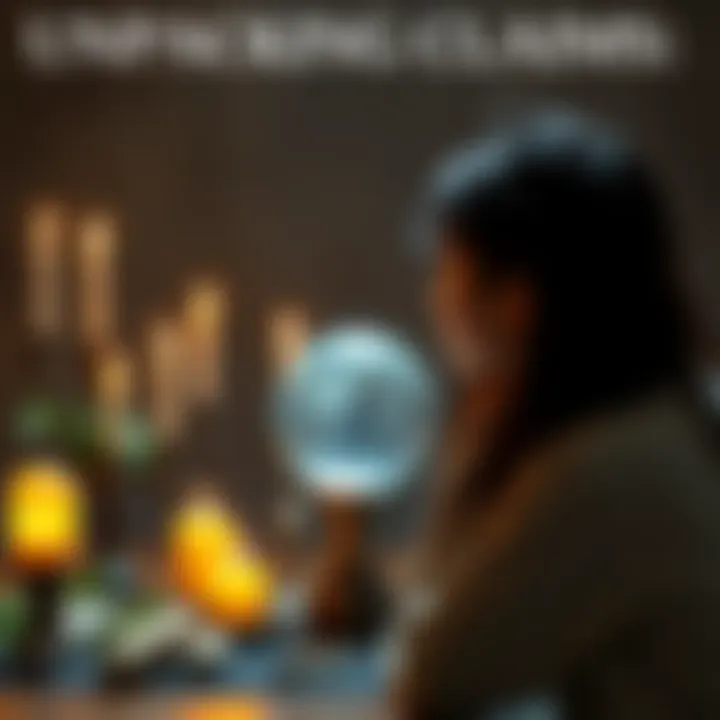 A person looks at a table filled with candles, herbs, and a crystal ball, depicting a witchcraft theme. The setting appears mysterious and intriguing, drawing attention to the rumors surrounding Lian.