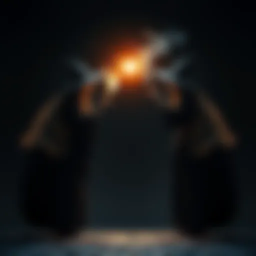 Two witches stand facing each other, casting spells towards a glowing target. One witch emits a warm light, while the other conjures dark shadows, creating a magical conflict.