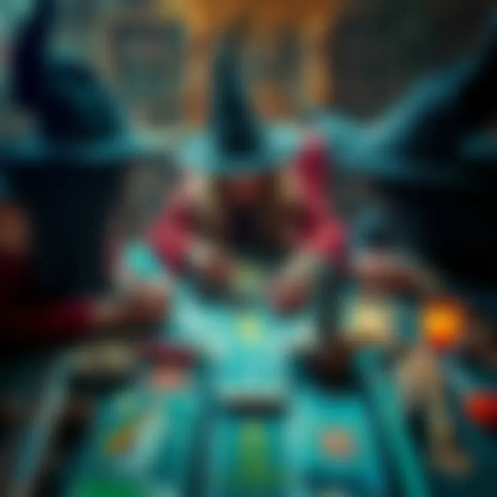 A witch designs and paints unique tarot cards surrounded by mystical symbols and tools.