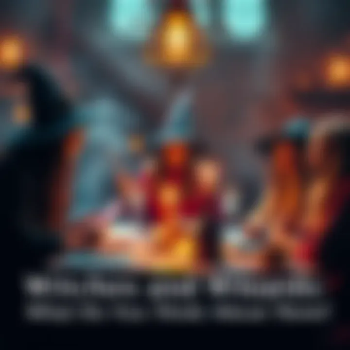 A group of witches and wizards gathered around a table, sharing their thoughts and perspectives on magic.