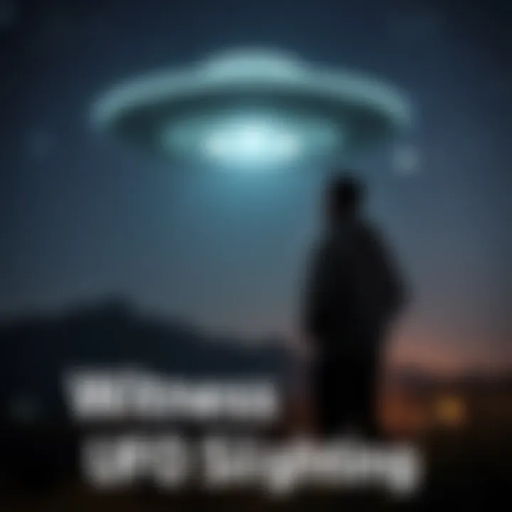 A witness stands outdoors, gazing up at a uniquely shaped UFO in the night sky, contrasting with typical shapes like orbs and triangles.