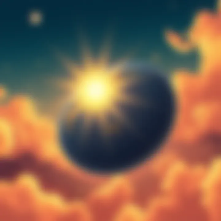 An illustration depicting a large shield blocking sunlight from reaching the Earth, symbolizing Wlin's climate change strategy.