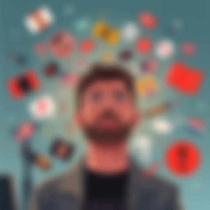 Illustration of Woke Concept A person surrounded by various symbols representing social issues, looking confused as trends clash around them.