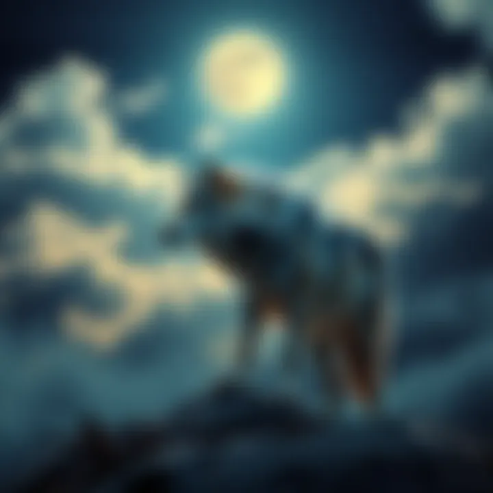 A serene image of a wolf standing under a moonlit sky, symbolizing dreams and introspection.