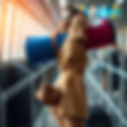 A woman in airport attire confidently carries a Manduka yoga mat on her shoulder while walking through the terminal