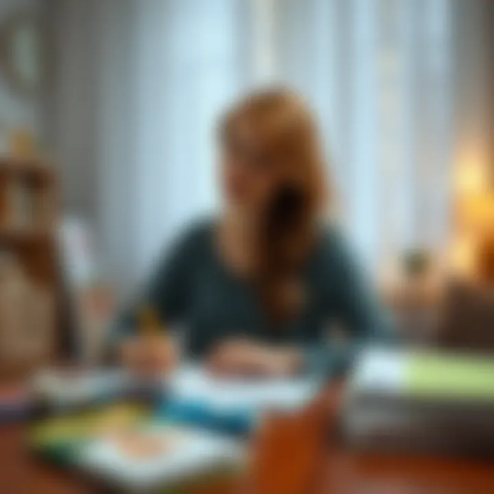 Woman Considering Pregnancy A 33-year-old woman sitting at a table with a notebook, looking thoughtful about her fertility options, surrounded by baby items and health books.