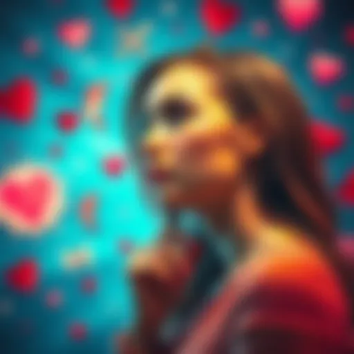 A young woman looking thoughtful, surrounded by symbols of love, depicting her confusion about a Pisces man