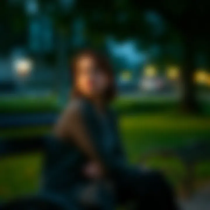 Woman looking contemplative A woman sitting alone on a park bench, looking thoughtful and sad, reflecting on feelings of unlovability