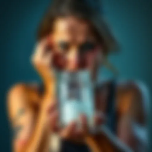 A woman with visible bruises on her arms, looking distressed and holding a freeze jar, symbolizing her struggle against an abusive relationship.