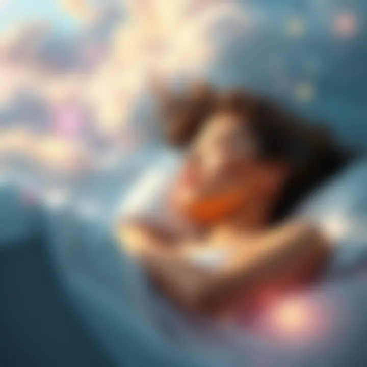 A woman peacefully sleeping, surrounded by soft clouds and dream-like imagery symbolizing her unconscious mind, reflecting on her anima.