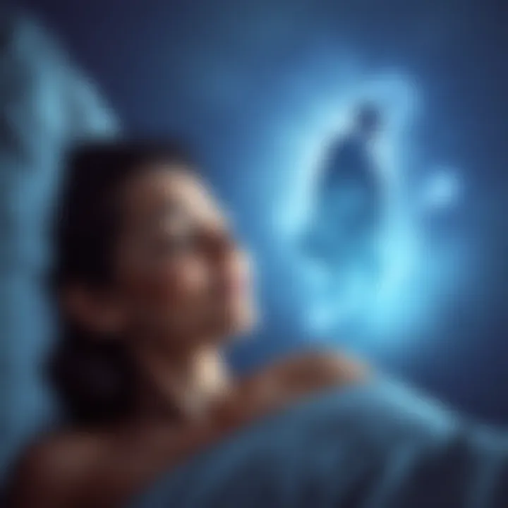 A woman sleeping peacefully, dreaming of reconnecting with her long-lost father, with a serene expression on her face. In the background, a faded image of a father figure appears, symbolizing their bo...