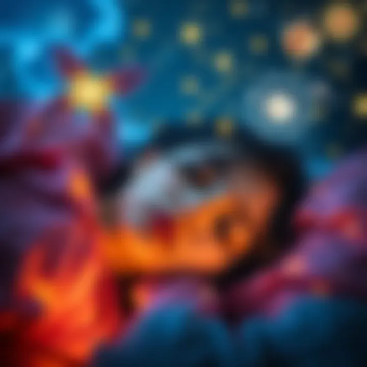 A young woman asleep with a peaceful expression while vivid dream imagery surrounds her, representing messages from her spirit guide.