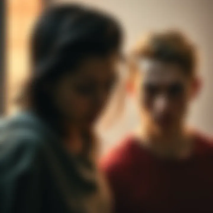 A scared woman watches her boyfriend who appears distressed and troubled, suggesting he is battling inner demons.