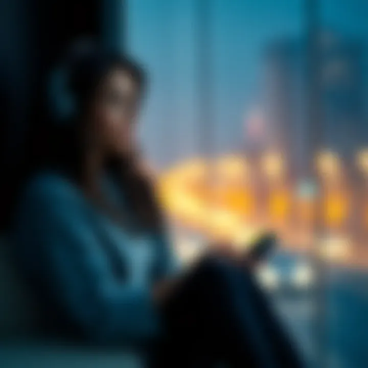 A woman sitting alone, looking contemplative with a phone in her hand, reflecting on her feelings for a Cancer man.