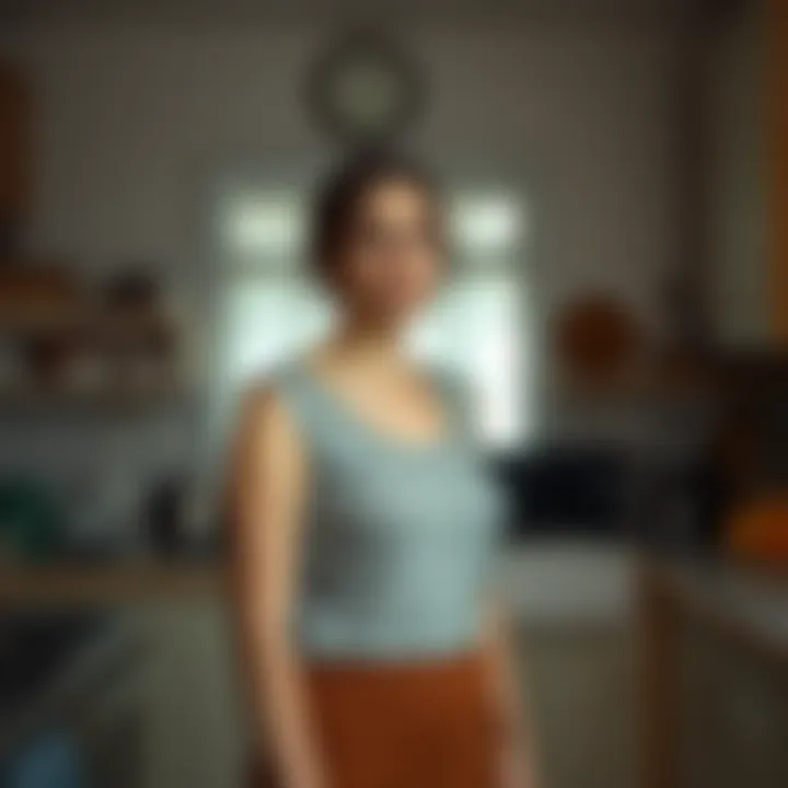 A woman stands in her vintage kitchen, looking puzzled as she smells tobacco. Coffee brewing in the background adds to the atmosphere of her strange experience.