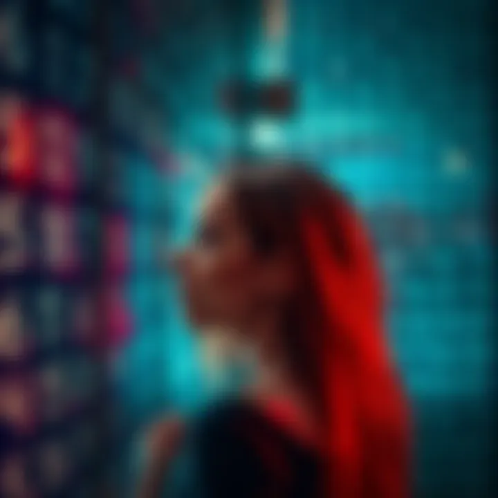 A woman gazing thoughtfully at a wall filled with repetitive numbers, reflecting on her emotional connections in relationships.