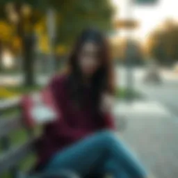 A woman sits on a park bench, looking at a drawing of Ashtar with a pained expression, symbolizing her search for belonging and connections.