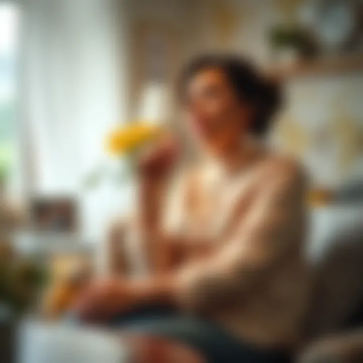 A 36-year-old woman sitting thoughtfully in a cozy room, reflecting on her IVF experience with a hopeful expression, dreaming of motherhood, surrounded by family photos and baby items.