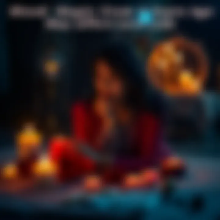 A woman sitting alone with a thoughtful expression, surrounded by candles and symbols of love, pondering the effects of her past blood magic ritual on her love life.