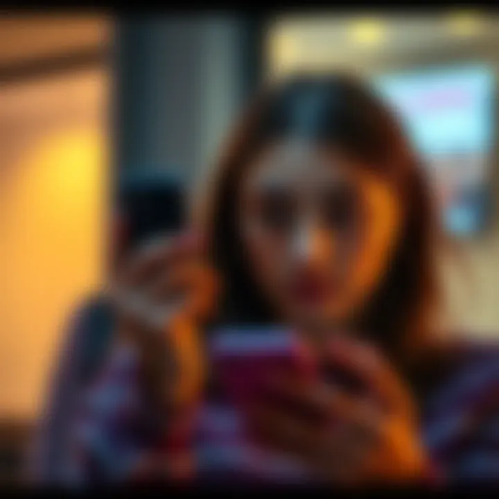 A woman looks contemplatively at her phone, considering her relationship with a Scorpio man who sends mixed signals through social media interactions.