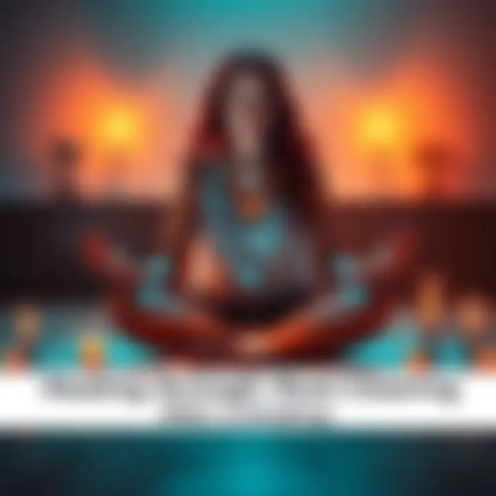 Woman practicing root chakra clearing A woman sitting cross-legged, meditating with candles and crystals around her, focusing on healing energy after a breakup.