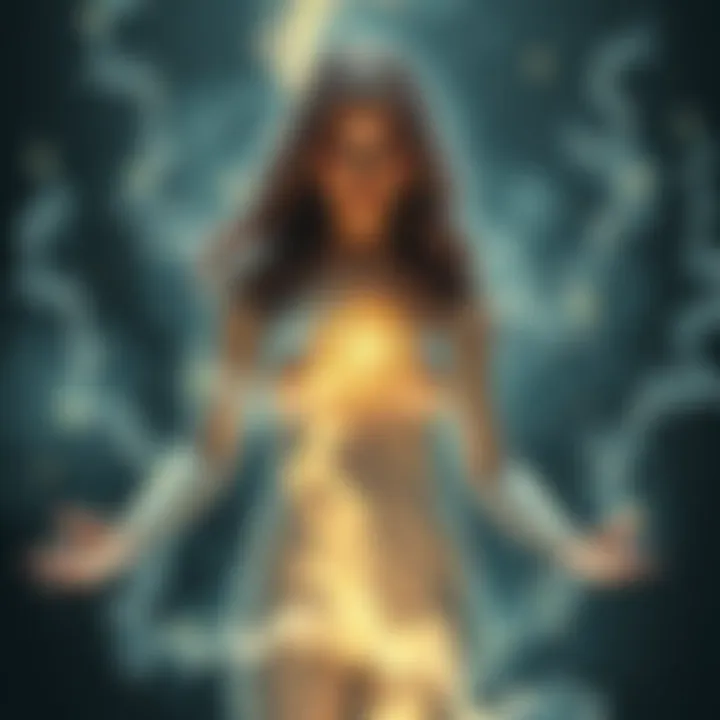 Woman Shaped from Spell A woman formed from magical energy, representing the creation of an author pen name through spell casting.