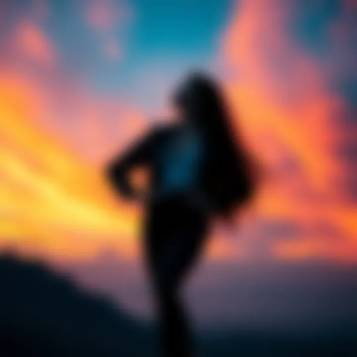 A woman standing confidently with a backdrop of a vibrant sky, symbolizing new beginnings and self-worth, as she reflects on her journey away from a toxic relationship.