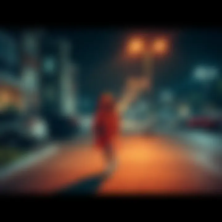 A university campus parking lot where a woman in unusual attire seems to disappear, leaving a student confused and looking around.