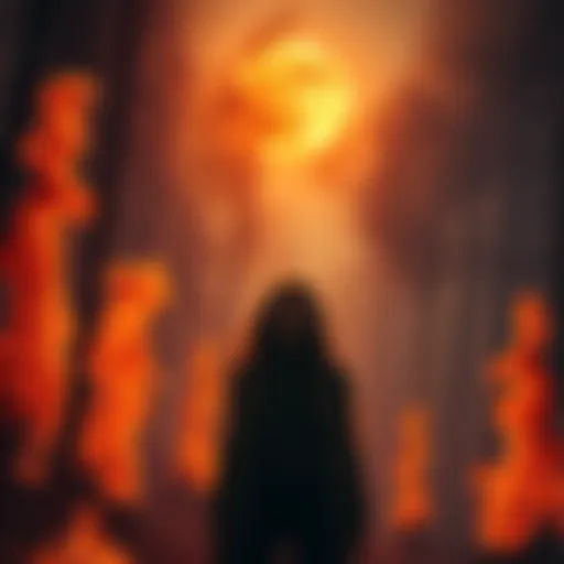 A young woman stands in a fiery forest with smoke rising around her and a bright, damaged sun above.