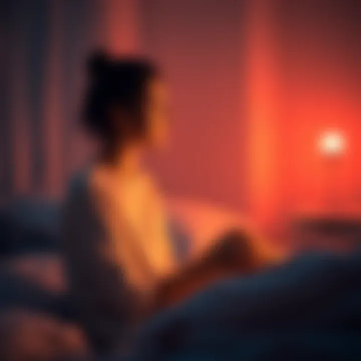 A woman sitting on her bed, looking thoughtful as she reflects on her recurring dreams about women, with a soft glow in the room