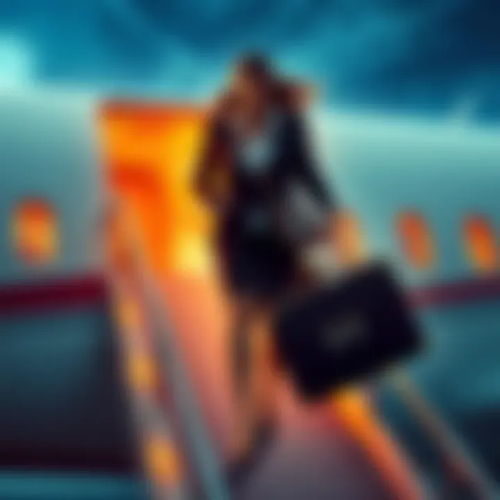 Woman Disappeared After Theft A woman boarding a plane with a briefcase, symbolizing her disappearance after stealing $15 billion.