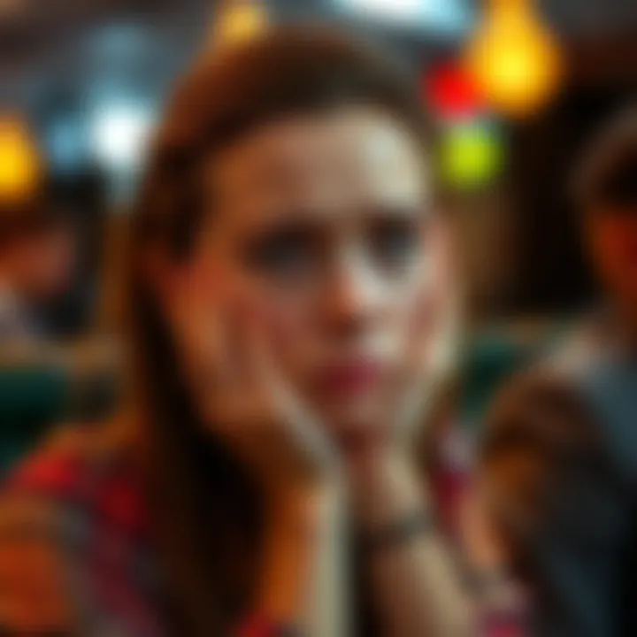 A woman showing distress and discomfort during a date, highlighting the emotional impact of an inappropriate advance.