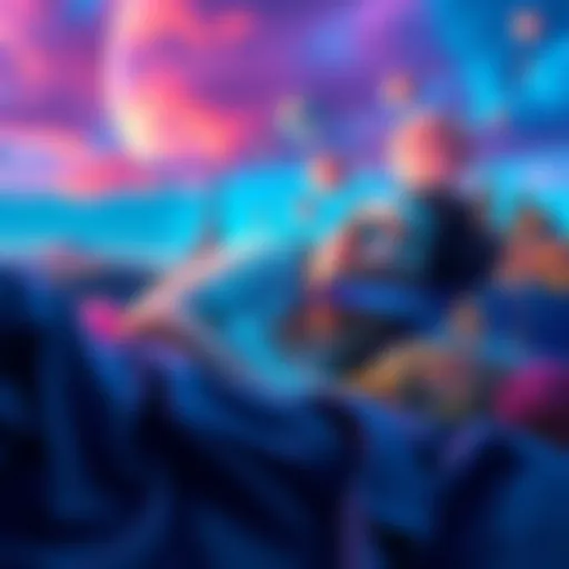 A 29-year-old woman is sleeping peacefully, surrounded by vibrant, imaginary locations that feel familiar as she dreams.